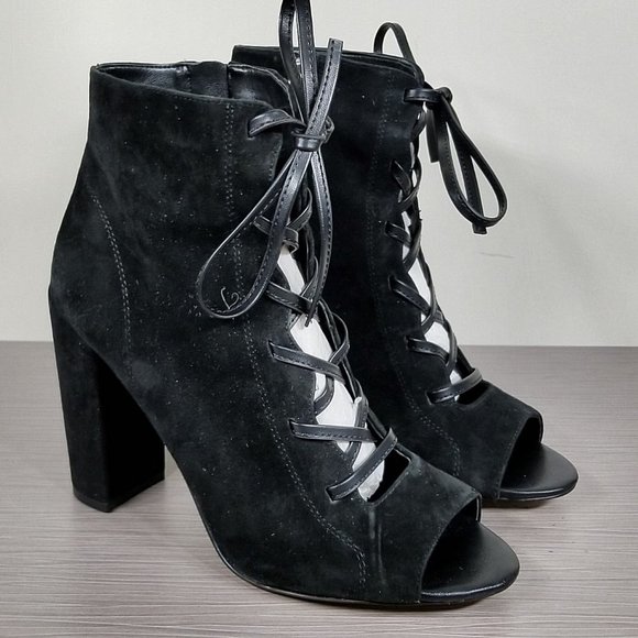 Sam Edelman Yvie Lace Up Bootie, Black Suede, Womens Size 10 - Picture 1 of 10